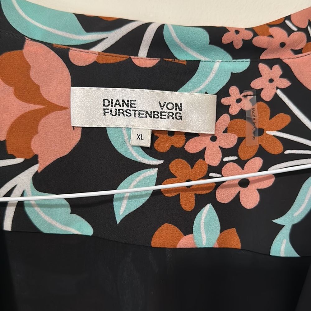 Diane Von Furstenberg Floral Wrap Dress - Black, Orange, Green - Picture 4 of 10